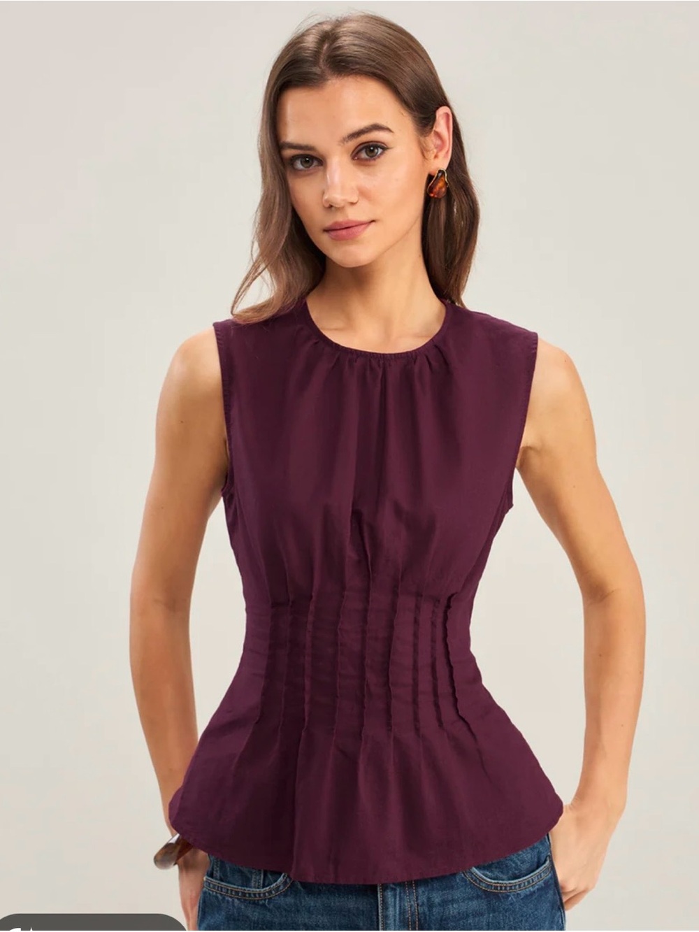 Loft dark purple sleeveless peplum top features intricate pleated detailing Med